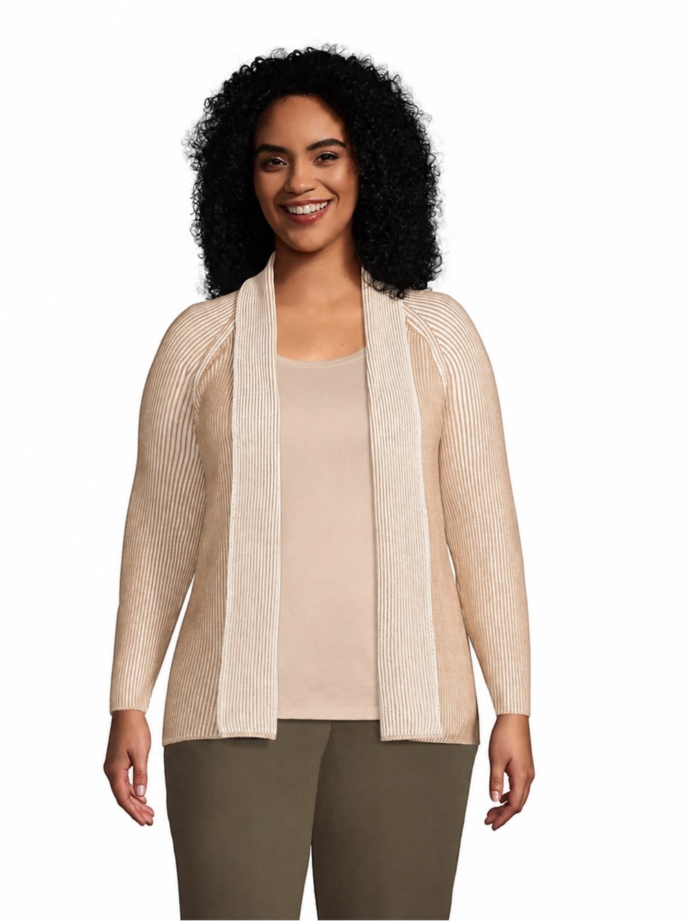 NWT $100 Women's Plus Size Drifter Shaker Open Cardigan Sweater Tan Large 14-16
